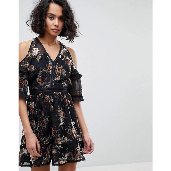 All Saints Black Floral Mini Dress - Picture 5 of 12